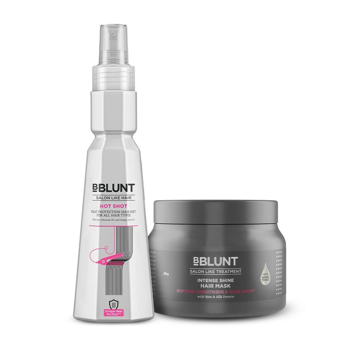 BBLUNT Protect & Shine Combo (Hot Shot Heat Protection Mist (150 ml), Intense Shine Hair Mask (250 g)